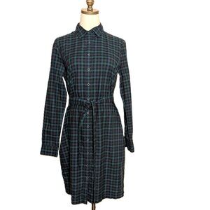 Brooks Brothers Red Fleece Check Shirt Dress Size 8 Green Black Long Sleeve Belt